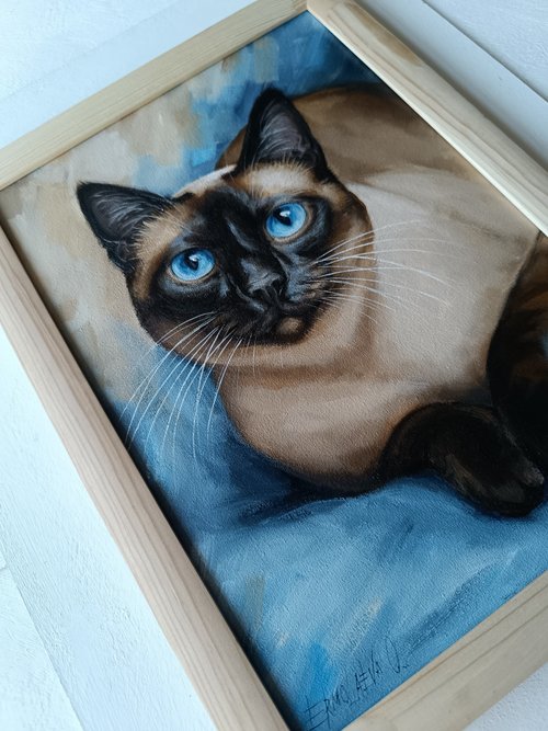 シャム猫の肖像画油絵タイ猫アート - ショップ OlesyaArt