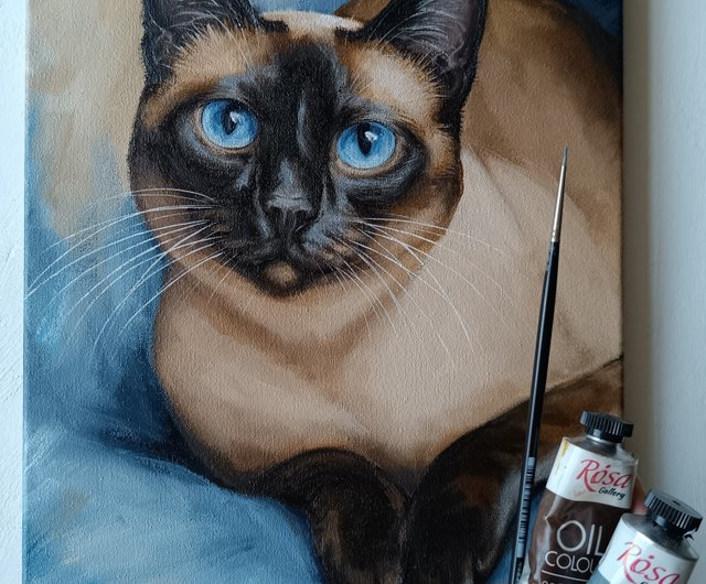 シャム猫の肖像画油絵タイ猫アート - ショップ OlesyaArt
