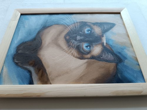 シャム猫　アート　絵画　極美品 Amazon.co.jp: シャム猫 キャンバスウォールアート 美しい青い目