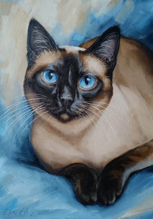 シャム猫　アート　絵画　極美品 Amazon.co.jp: シャム猫 キャンバスウォールアート 美しい青い目