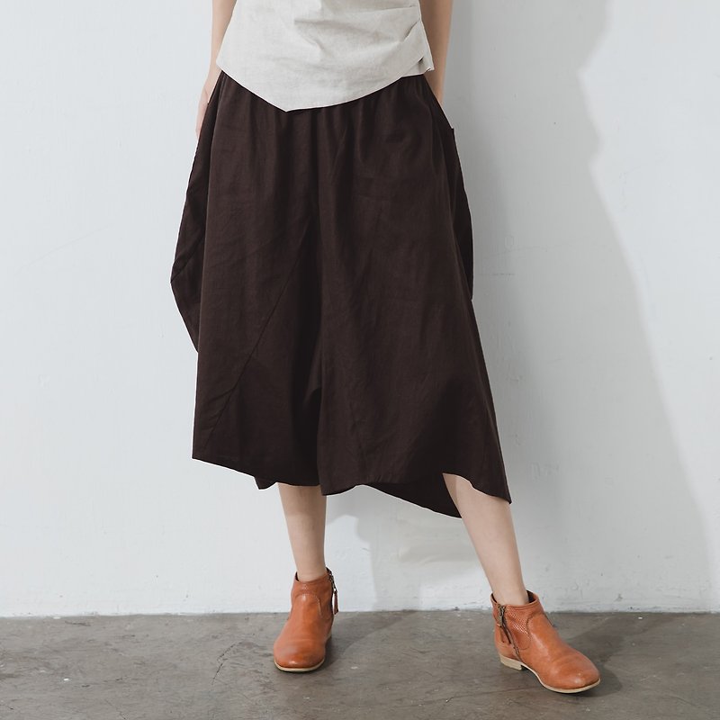 Voluminous cropped pants - Brown - กางเกงขายาว - ผ้าฝ้าย/ผ้าลินิน สีนำ้ตาล