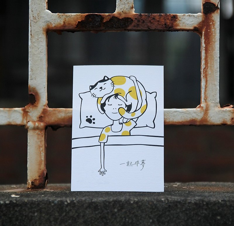 Cat and me postcard - การ์ด/โปสการ์ด - กระดาษ สีเหลือง