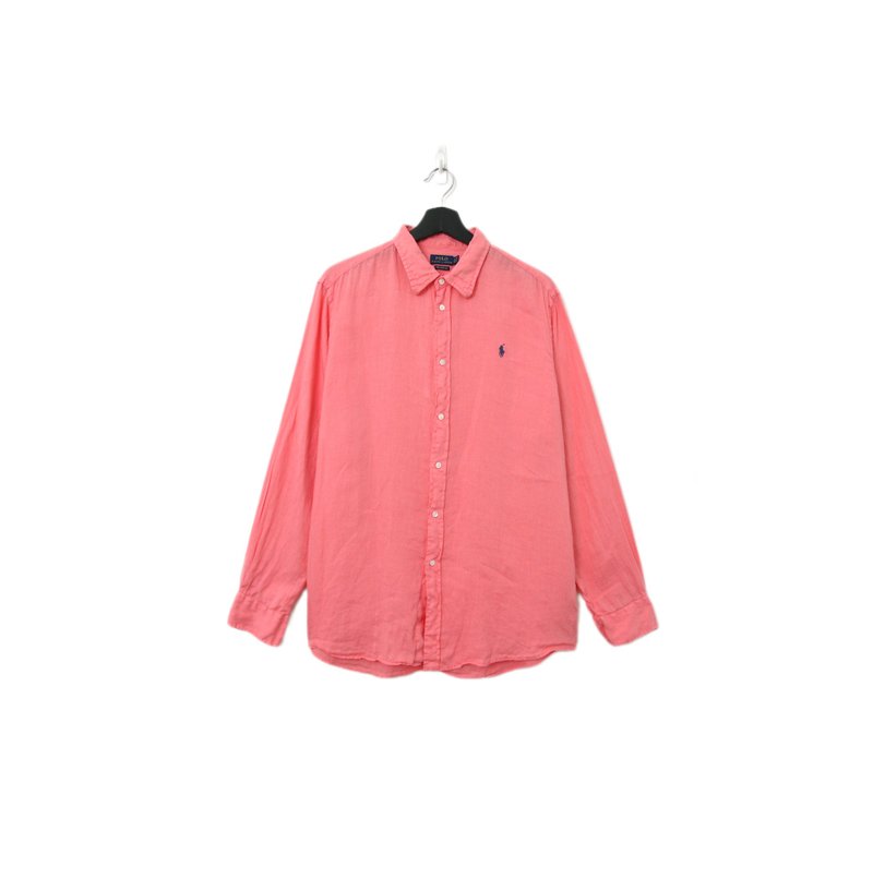 Back to Green-品牌襯衫 Polo桃紅撞色logo LP-10//vintage shirt - 男襯衫/休閒襯衫 - 棉．麻 