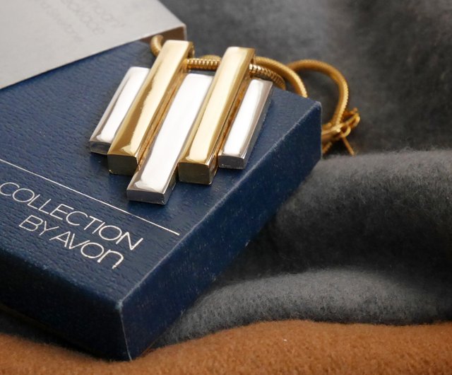 幾何学模様 ネックレス ゴールド ヴィンテージ Avon 1976 ゴールド＆シルバー バイカラー 幾何学