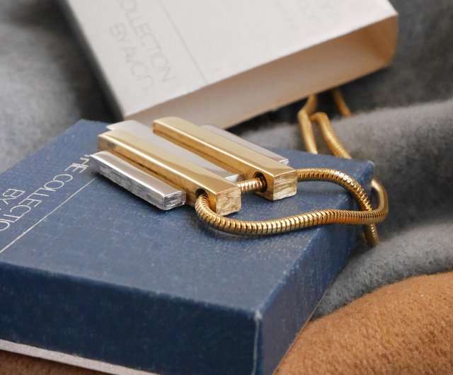 幾何学模様 ネックレス ゴールド ヴィンテージ Avon 1976 ゴールド＆シルバー バイカラー 幾何学