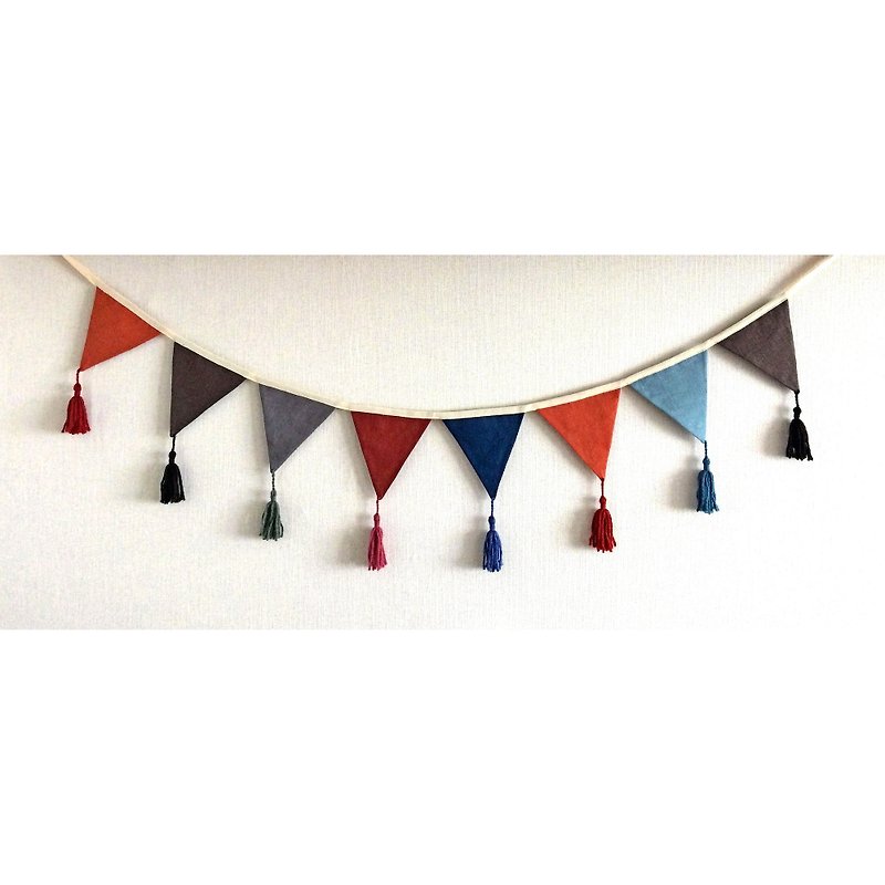 Rust Blue Gray cloth banner, Wall hanging bunting banner, Fabric flag bunting - Wall Décor - Linen Multicolor