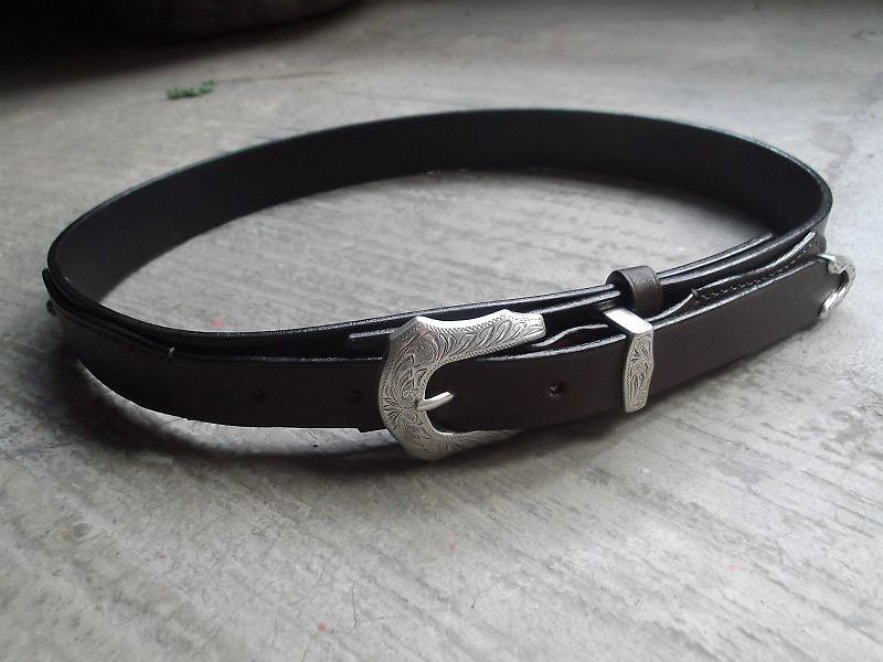 Western Ranger belt cowboy work style rough handmade handmade leather leather - Belts - Genuine Leather Multicolor