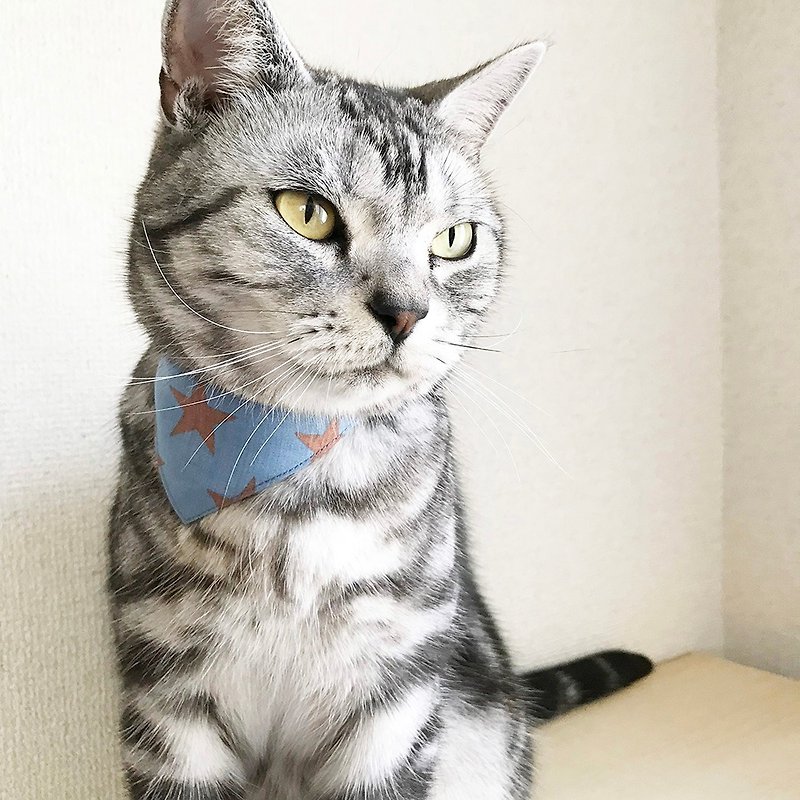 【ビッグスター柄】猫用バンダナ風セーフティ首輪 安全首輪 猫首輪 - 寵物衣服 - 棉．麻 藍色