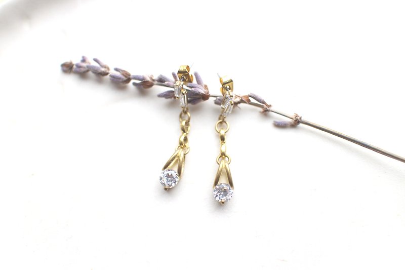 Classical story-zircon earrings - Earrings & Clip-ons - Copper & Brass Gold