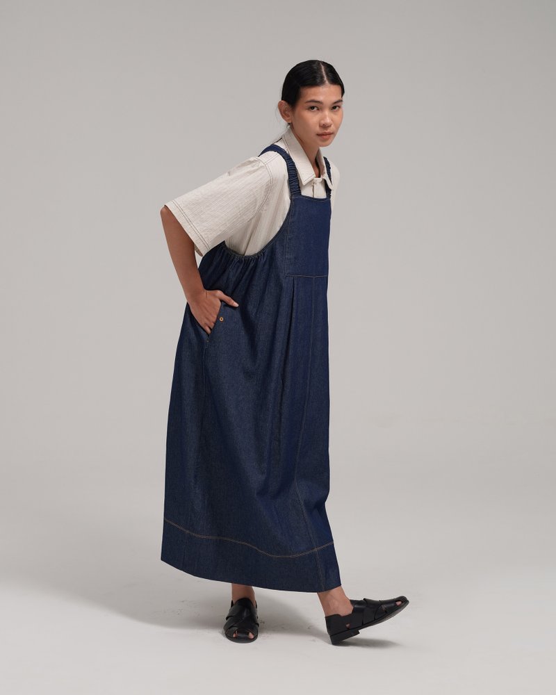 Women: The Pinafore Dress (Blue) - 洋裝/連身裙 - 棉．麻 藍色