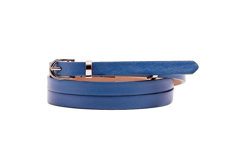 Blue skinny belt, blue women's belt, blue belt, leather belt, blue waist belt - 腰帶/皮帶 - 真皮 藍色