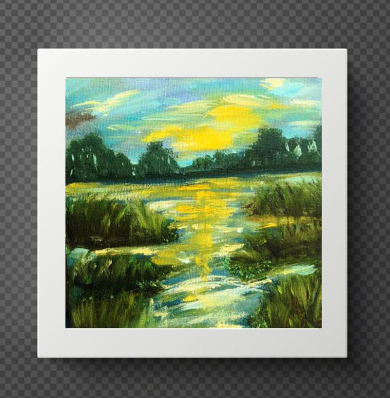 Abstract Landscape Original Oil Painting Impasto Art Miniature 6x6 inches - Wall Décor - Other Materials Multicolor