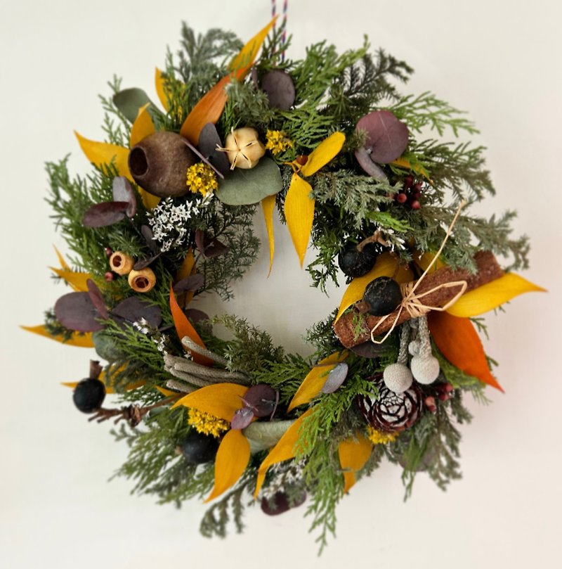 [Wreath Series] Yellow Christmas Wreath - ช่อดอกไม้แห้ง - พืช/ดอกไม้ 