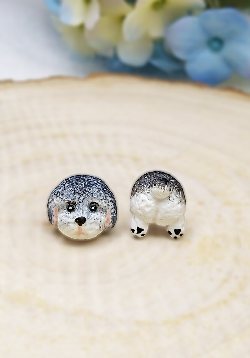 Gray Poodle Earrings - Cute Pug Earrings - ต่างหู - ดินเหนียว หลากหลายสี