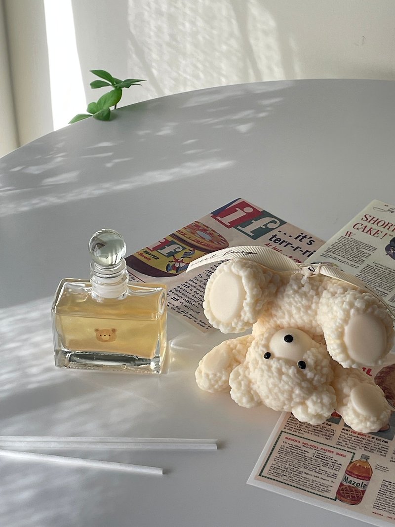 [Fragrance Elf] Korean Limited Cotton Bear Candle & Diffuser Bottle Christmas Gift - Fragrances - Wax Khaki