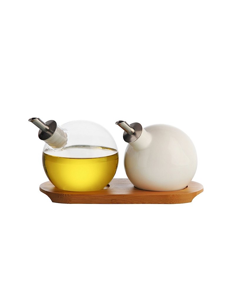 British Rayware minimalist style kitchen glass ceramic two-in-one seasoning oil can/oil bottle gift set - ขวดใส่เครื่องปรุง - โลหะ ขาว