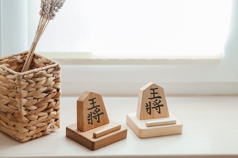 Wooden Phone Stand, Shogi Fan Gift Idea, Handmade Japanese Chess, Piece King - Storage - Wood 
