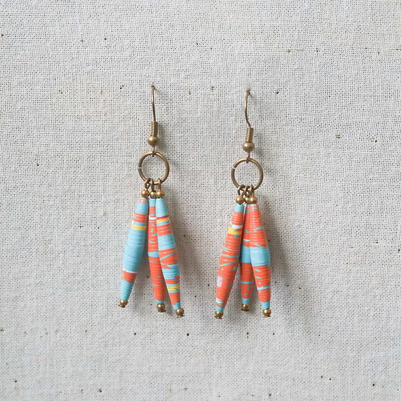 [Small roll paper hand-made/paper art/jewelry] Hawaiian style spindle gorgeous earrings - ต่างหู - กระดาษ สีส้ม