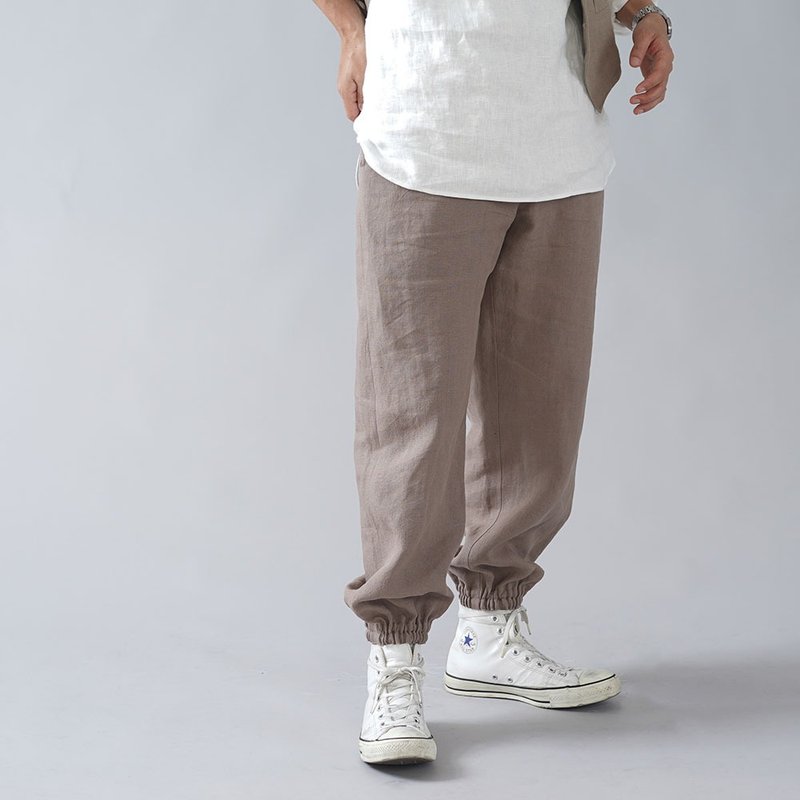 Midweight Linen Unisex Monpe Pants / Dark Tan b005d-cja2 - 中性長褲/短褲 - 亞麻 卡其色
