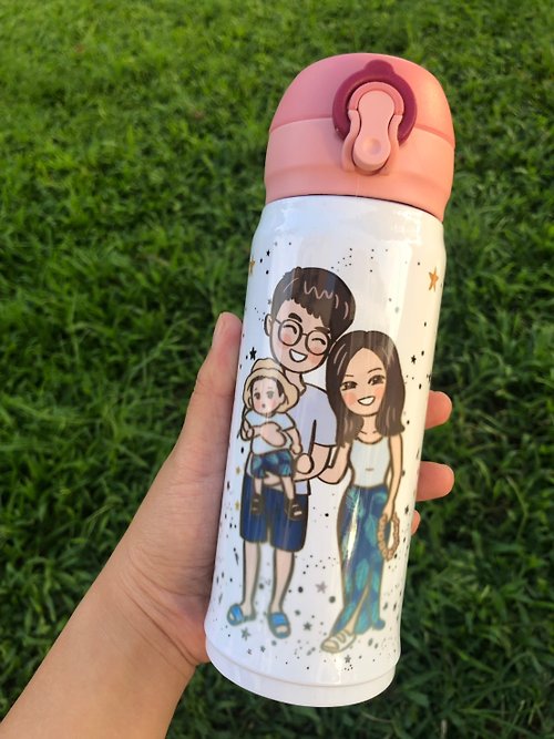 MiniGarden手繪客製化 我最愛與家人的幸福時光 手繪保溫瓶 家庭禮物 似顏繪客製保溫瓶