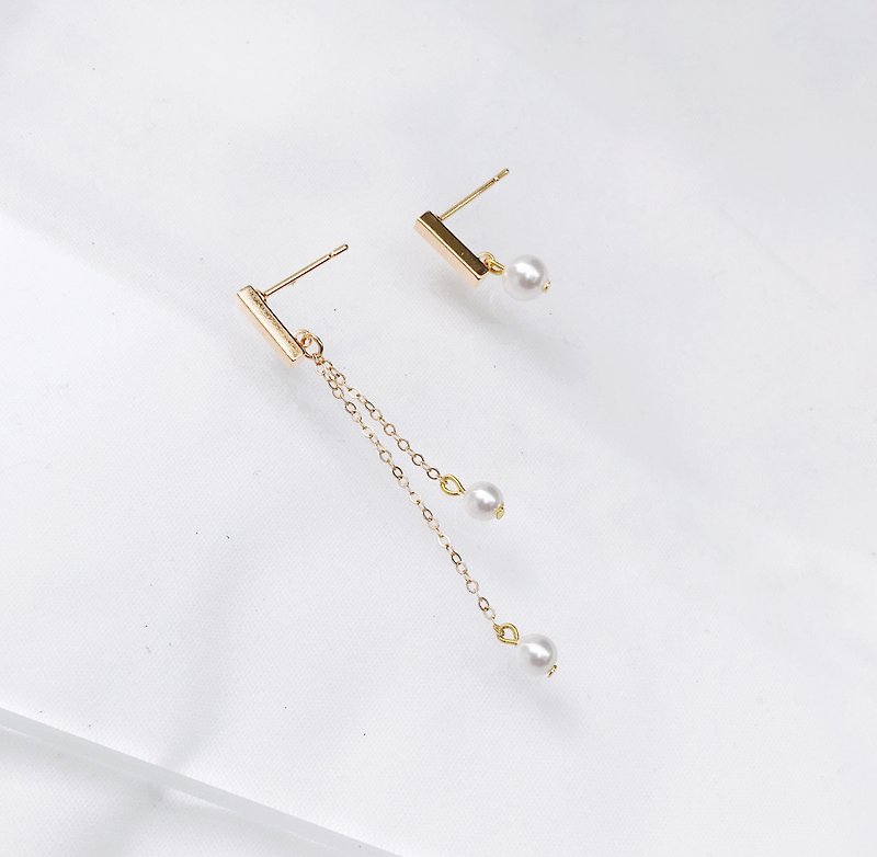 星河珍珠 不對稱耳環 14kgf 天然珍珠 可改夾式 - 耳環/耳夾 - 其他金屬 金色