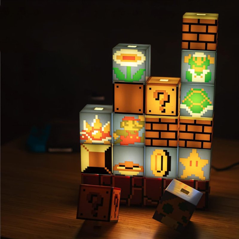 Nintendo Super Mario Mario Brothers Luminous Building Block Lamp Building Block Combination Lamp - โคมไฟ - พลาสติก 