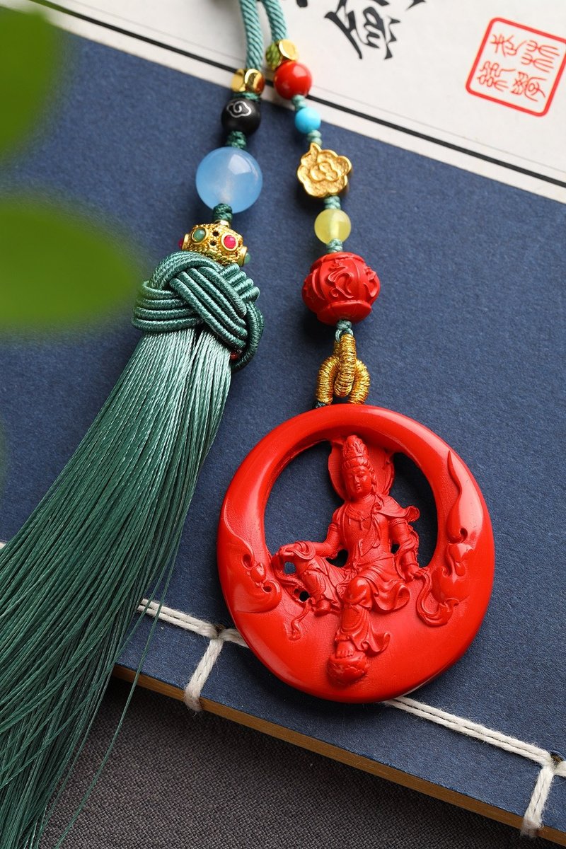 天然原礦硃砂精品紅砂水月觀音車掛 精品原創硃砂含量高達95%以上 - 鑰匙圈/鑰匙包 - 寶石 