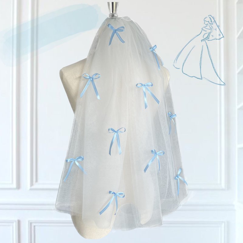 Blue Ribbon Veil : Wedding bridal veil - 髮圈/髮夾 - 繡線 
