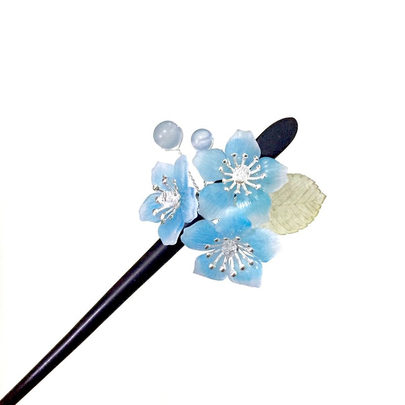 [Ruosang] Spring. Sakura Ji III. Blue style. Mountain cherry hairpin. Resin sakura hairpin. - เครื่องประดับผม - เรซิน สีน้ำเงิน