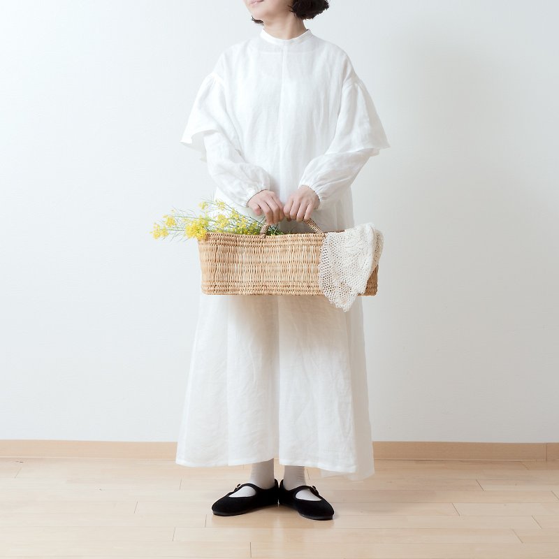 Double sleeve A-line Linen dress/off-white - ชุดเดรส - ผ้าฝ้าย/ผ้าลินิน ขาว
