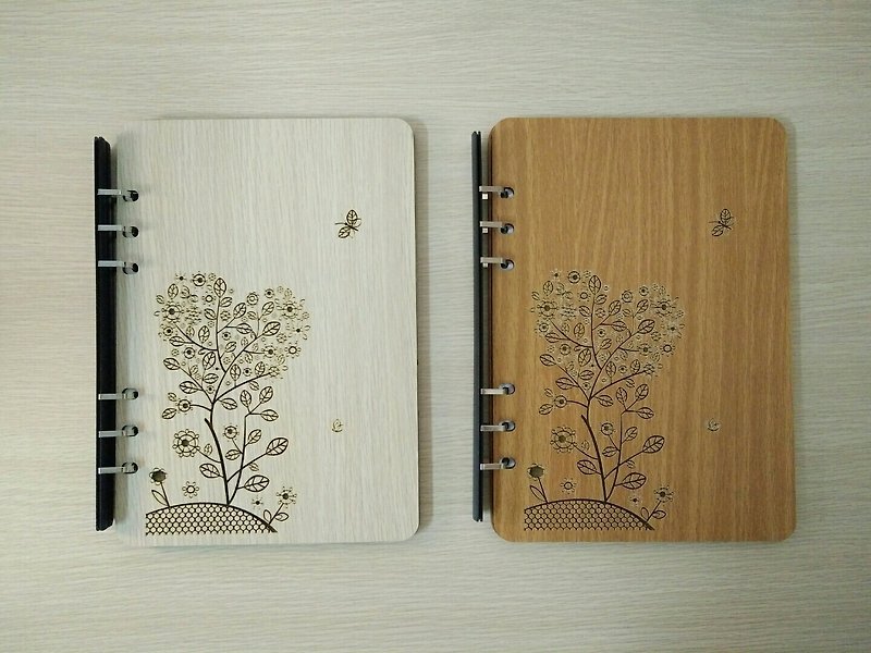 [Teacher’s Day Gift] A5 two-piece loose-leaf 6-hole notebook─Tree of Hearts free engraving - Notebooks & Journals - Wood Brown