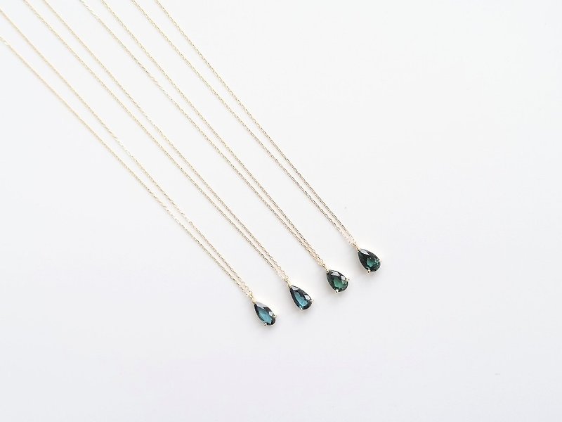 Tourmaline Teardrop Prong Set 18K Yellow Solid Gold Dainty Adjustable Necklace - Necklaces - Gemstone Green