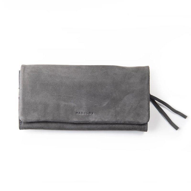 German harolds vegetable tanned leather long clip/grey/genuine leather/wallet/wallet/handmade - Wallets - Genuine Leather Gray