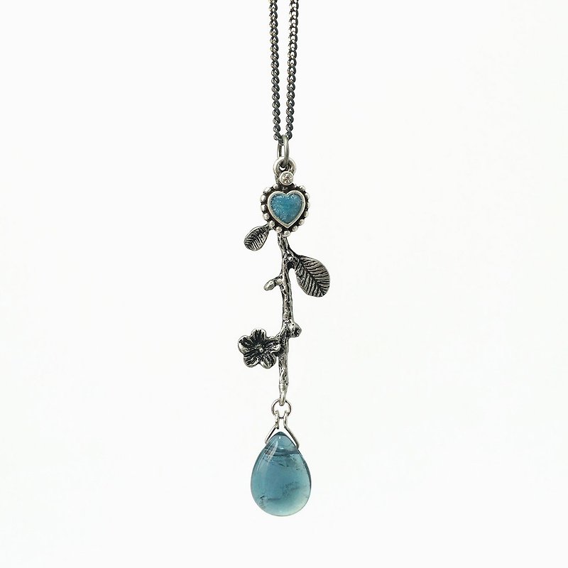 Delicate Blue Fluorite Gemstone on Tree Branch Necklace - Necklaces - Semi-Precious Stones Blue
