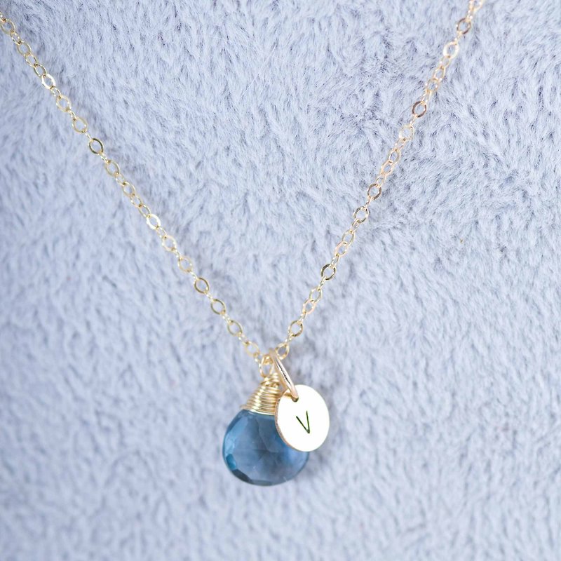 Blue Quartz, 14K Gold Filled, Natural Gemstone Crystal Necklace - Necklaces - Crystal Pink