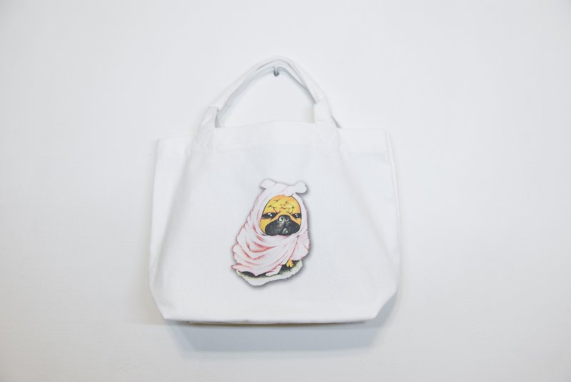 Dog hand-painted Bago cotton canvas / Tote bag canvas bag handbag Tote bag lunch bag (pre-order - Handbags & Totes - Cotton & Hemp White