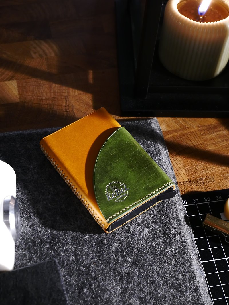 【可客製顏色】自動彈出 !  RFID 防盜鋁合金皮革卡片盒 - 長短皮夾/錢包 - 真皮 綠色