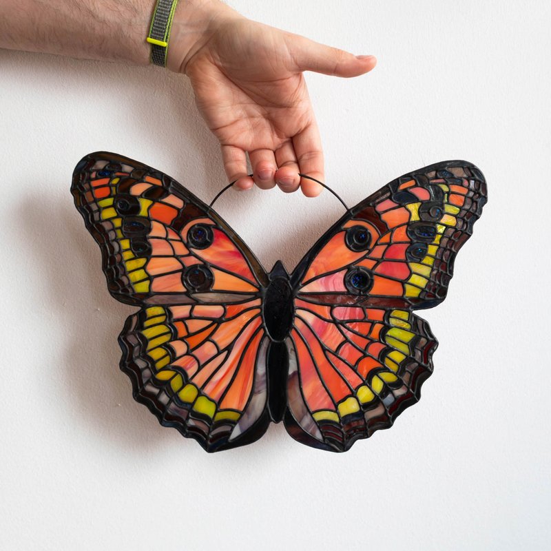 Butterfly Stained Glass, Handmade Glass Art, Window Suncatcher - 壁貼/牆壁裝飾 - 玻璃 多色