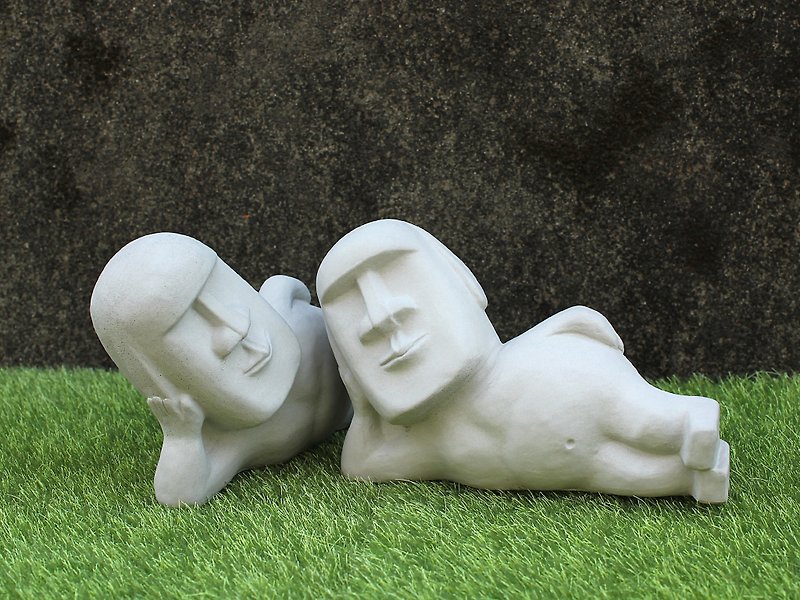 Cement Moai - Lazy Moai and Lying Moai - Stuffed Dolls & Figurines - Cement Gray
