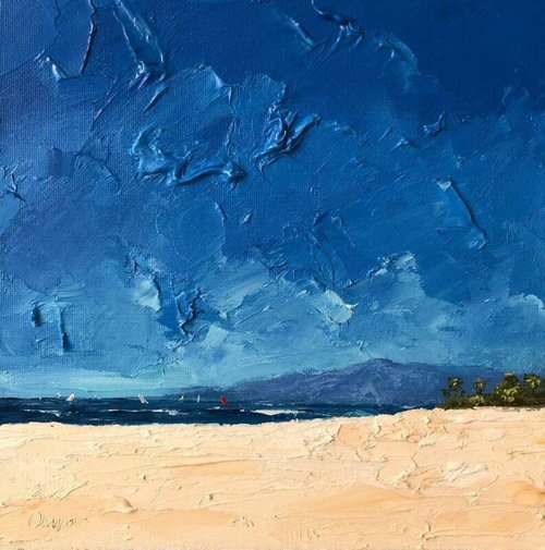 OsipovArtStudio Original Blue Landscape Beach Oil Painting On Canvas Seascape Textured Impasto