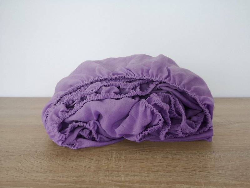 Orchid linen fitted sheet / Softened linen bed sheet / Deep pocket - เครื่องนอน - ลินิน สีม่วง