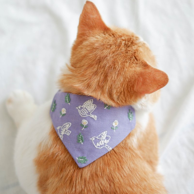 Little forest - Breakaway cat collar : Lavender with birds - 項圈/牽繩 - 棉．麻 紫色