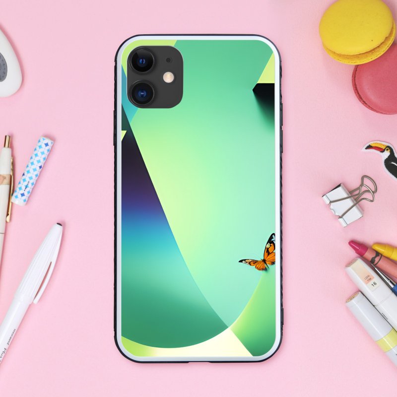 A smartphone case with a beautiful pastel mint green design that evokes nature, butterflies and curves [tempered glass finish] for iPhone 16 - เคส/ซองมือถือ - พลาสติก หลากหลายสี