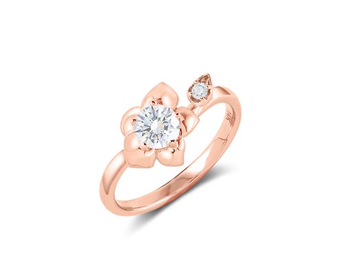 Majade Jewelry Design 莫桑石14k真金鑽石訂婚戒指 非傳統蘭花結婚戒指 大自然花卉戒指