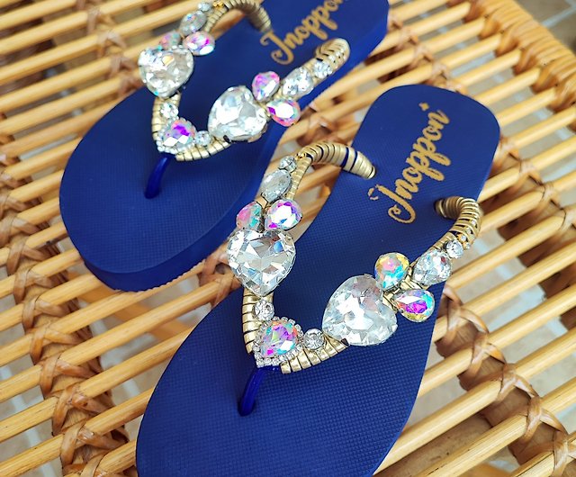 Jeweled Flip Flops Bling Flip Flops Blue Rhinestone Sandals Beach Sandals  Shoes - Shop jnoppon Slippers - Pinkoi