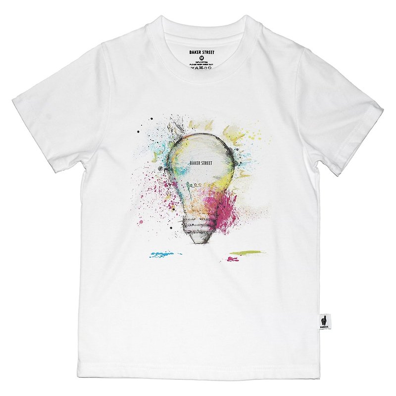 British Fashion Brand -Baker Street- Light Bulb Printed T-shirt for Kids - Tops & T-Shirts - Cotton & Hemp White