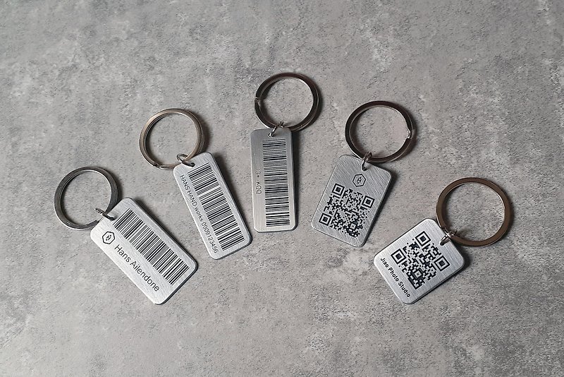 鋁合金 鑰匙圈/鑰匙包 銀色 - 【客製化】手工立體深刻 金屬環保材質載具QR code各類條碼鑰匙圈