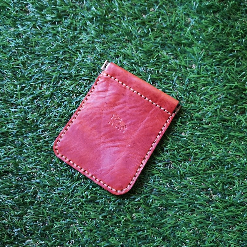 Japanese style wind shrapnel gold clip card coin purse - vegetable tanned brown cowhide - กระเป๋าใส่เหรียญ - หนังแท้ 