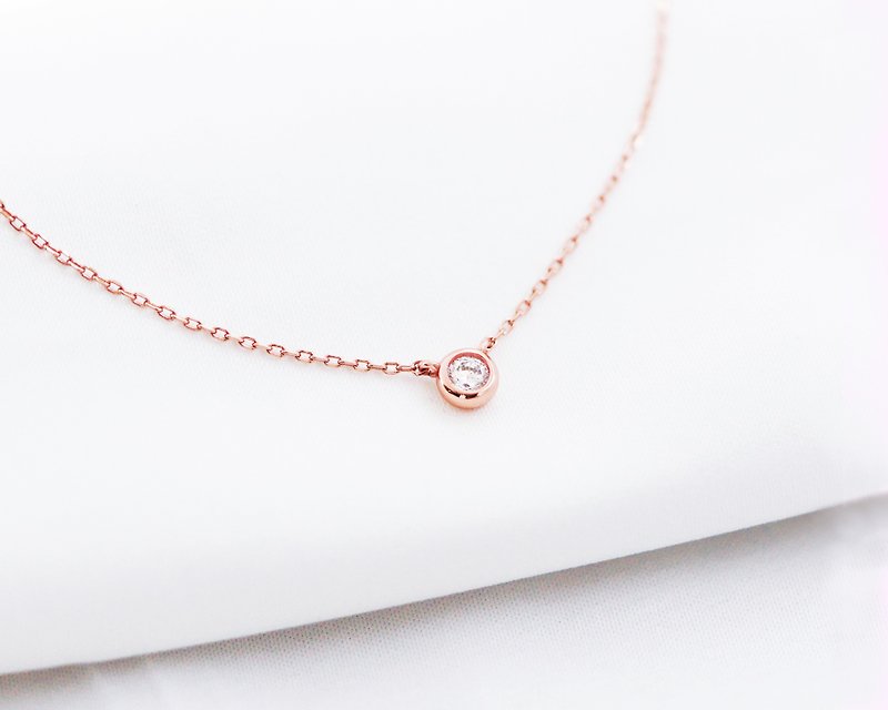 So exquisite~ Rose Gold necklace-Single diamond sterling silver clavicle chain necklace-April birthstone - สร้อยคอ - โรสโกลด์ สีทอง