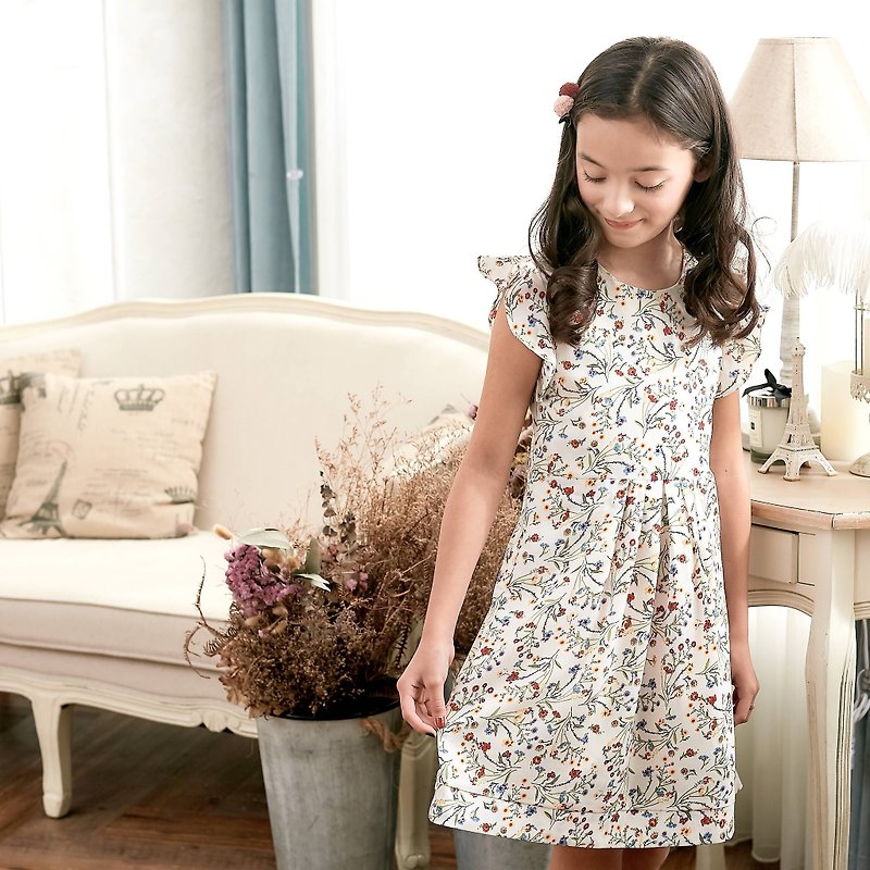 Ruffle Sleeve Floral Dress (toddler/girl) - อื่นๆ - ผ้าฝ้าย/ผ้าลินิน ขาว